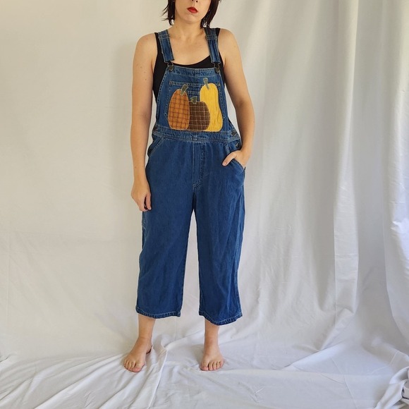 90s Pumpkin Cropped Overalls - Picture 1 of 4